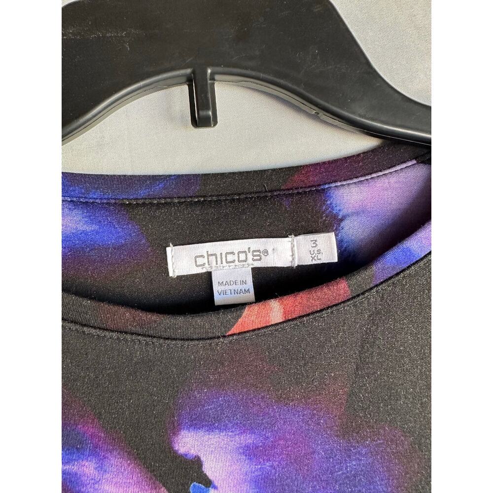 Chico's Black Purple Abstract Floral Top 3 XL Classy Mature - Picture 4 of 7